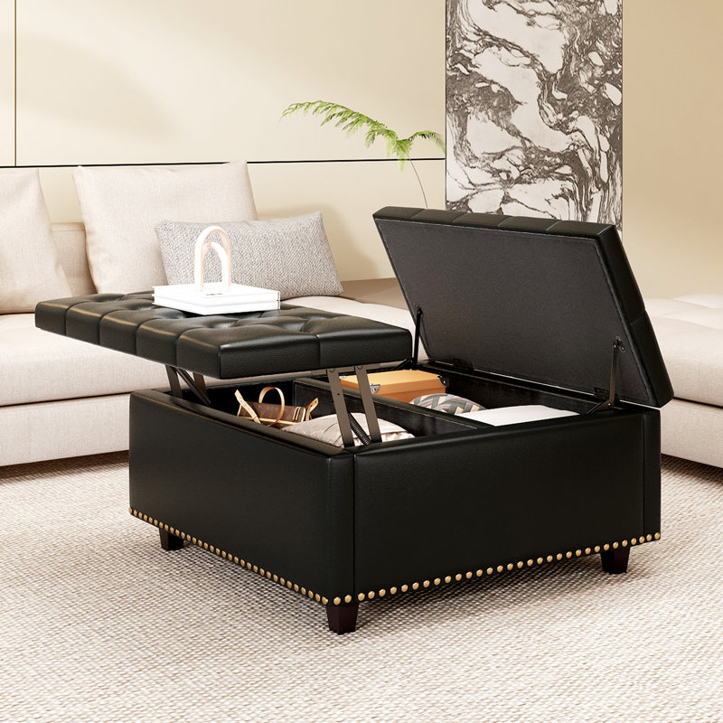 Square Tufted Upholstered PU Ottoman