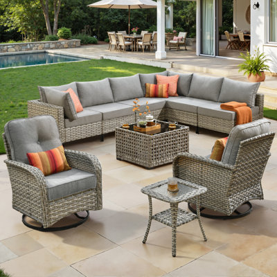 10 - Piece Outdoor Wicker Sectional Seating Group with Cushions by Lark Manor