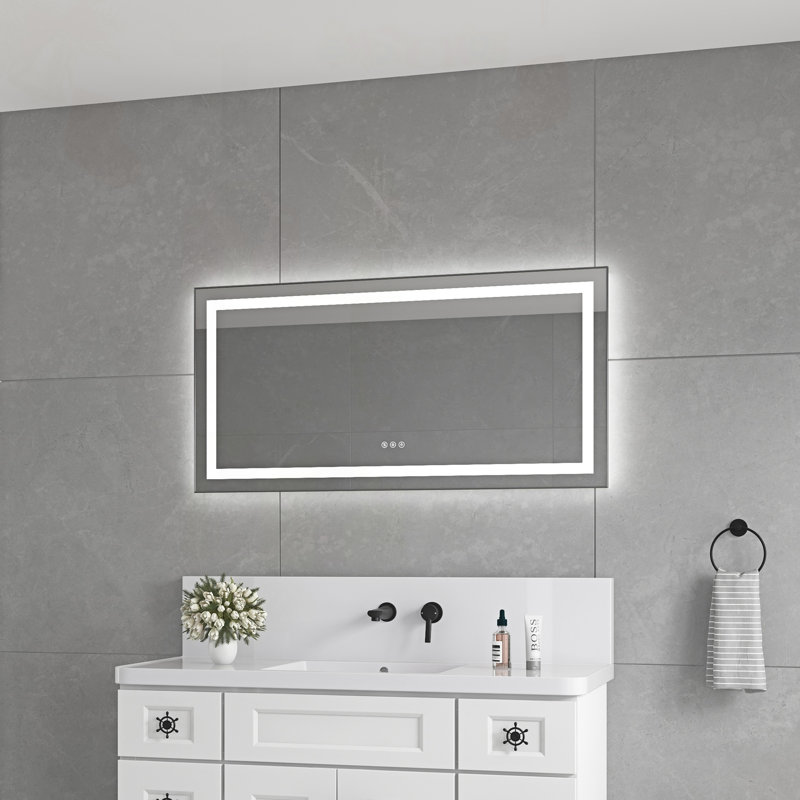 Miroir de salle de bain à DEL avec cadre en aluminium et antibuée, 48 po x 24 po
