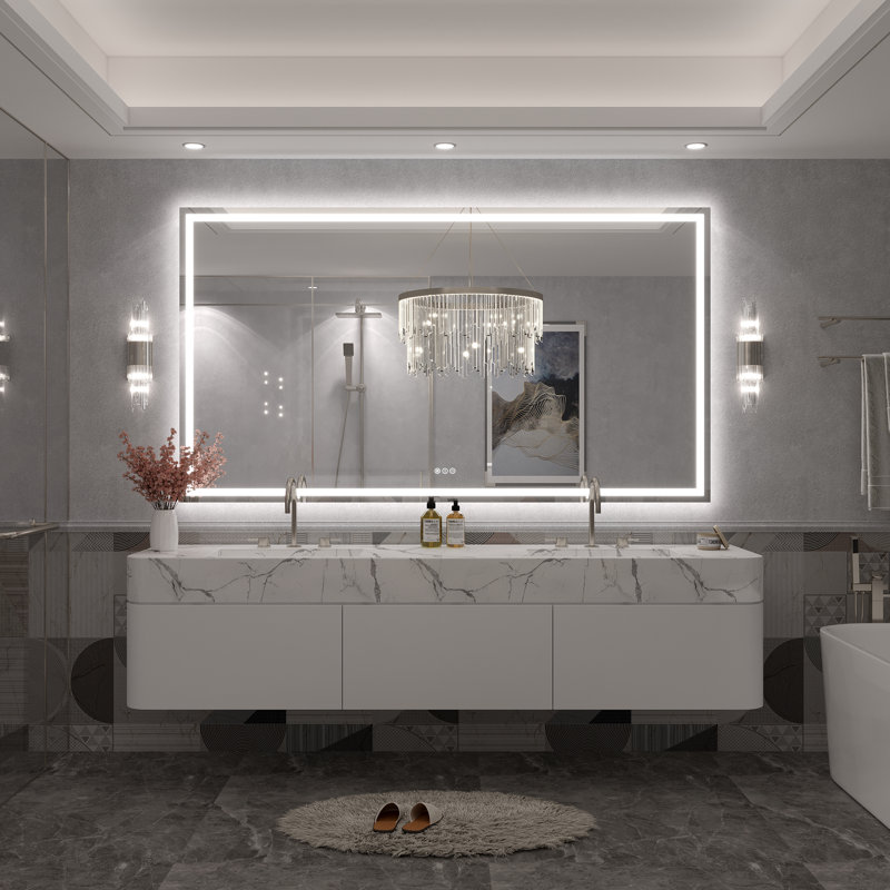 Miroir de salle de bain Molly Framelss, 72 po x 40 po, Transparent