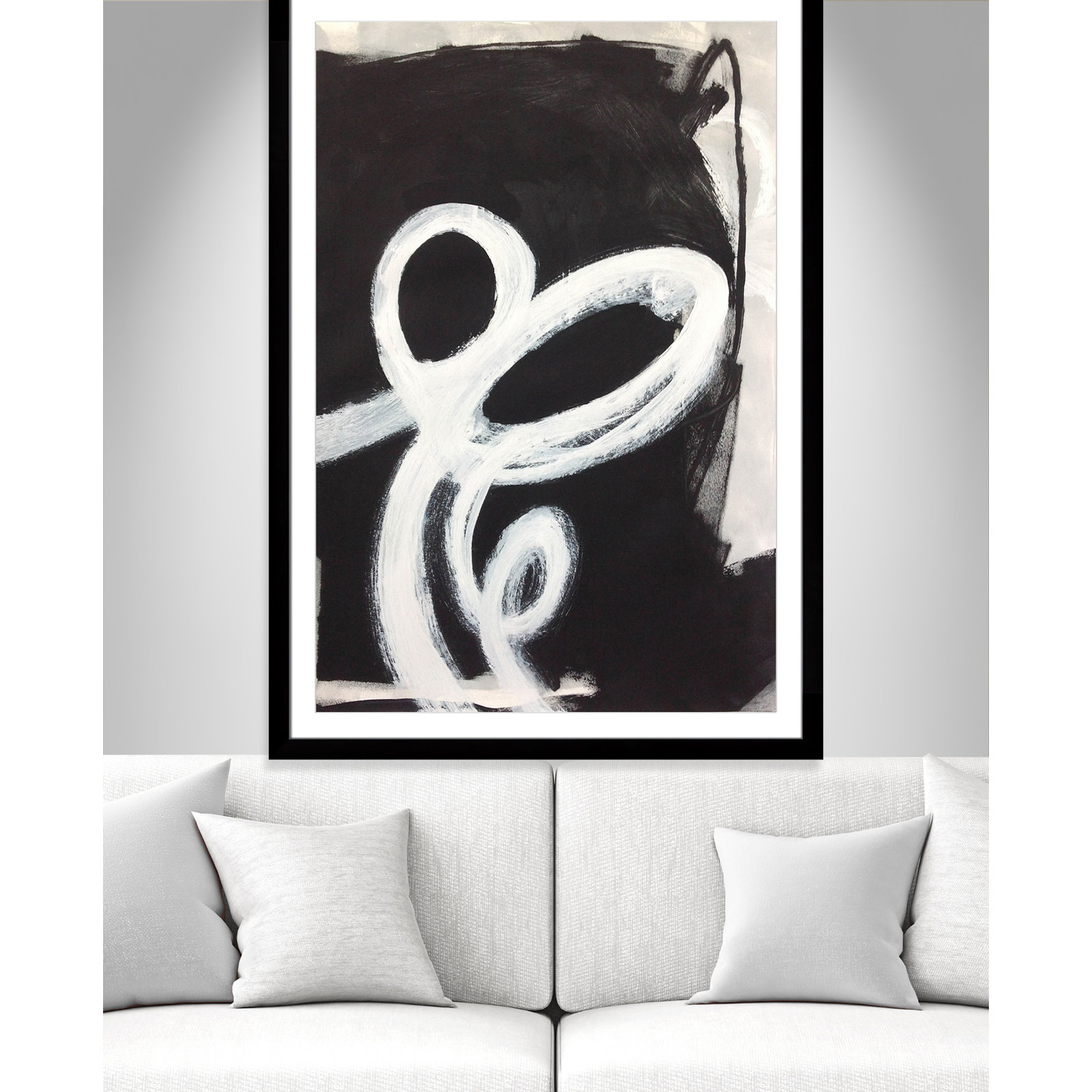 Bronte "Swirly Swirls II" Print, 55" H x 39" W x 1.25" D, Black Cube Frame Matted