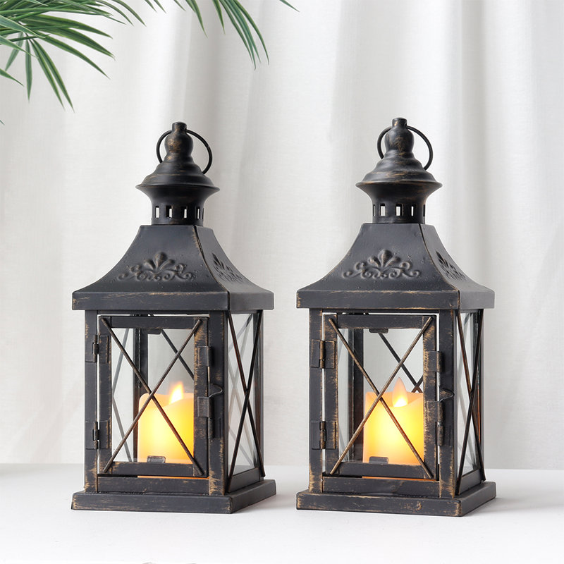 11'' High Black Decorative Candle Lantern Set