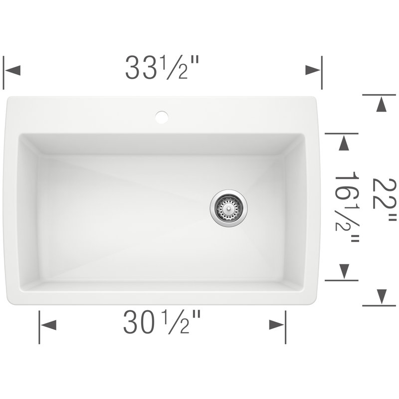 Diamond 33.5" L x 22" W Dual Mount Kitchen Sink with Sink Grid & Basket Strainer, White