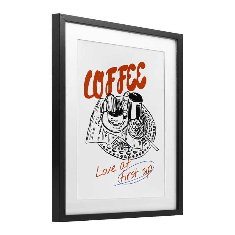 «Coffee Love At First Sip», impression sous verre encadrée, design par The Prints Vibe, 21 x 17