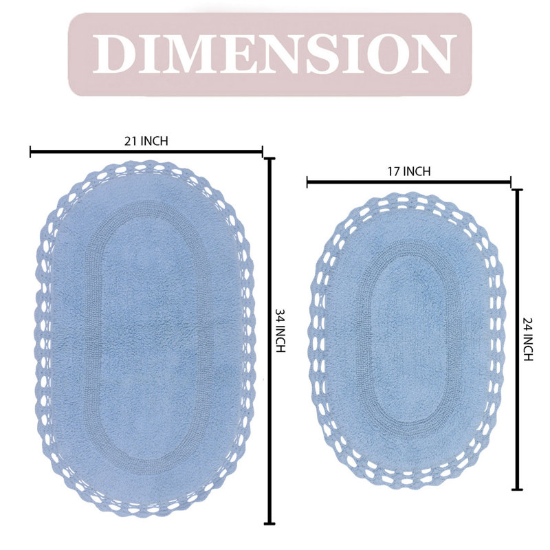 Tapis de bain réversible 100% coton lavable à la machine Hampton (ensemble de 2), bleu