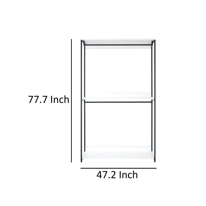 Cox Modular Closet System, 3 Wide White Board Shelves And Black Metal Frame