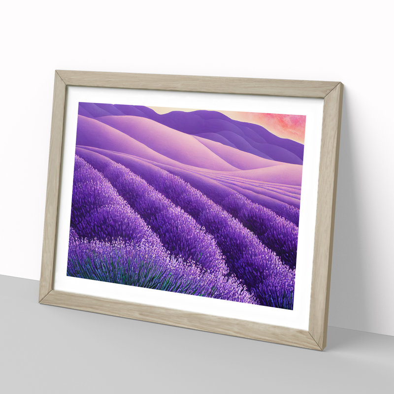 Spellbinding Lavender Flower Field - Framed Print, 46cm H x 64cm W, Oak Frame