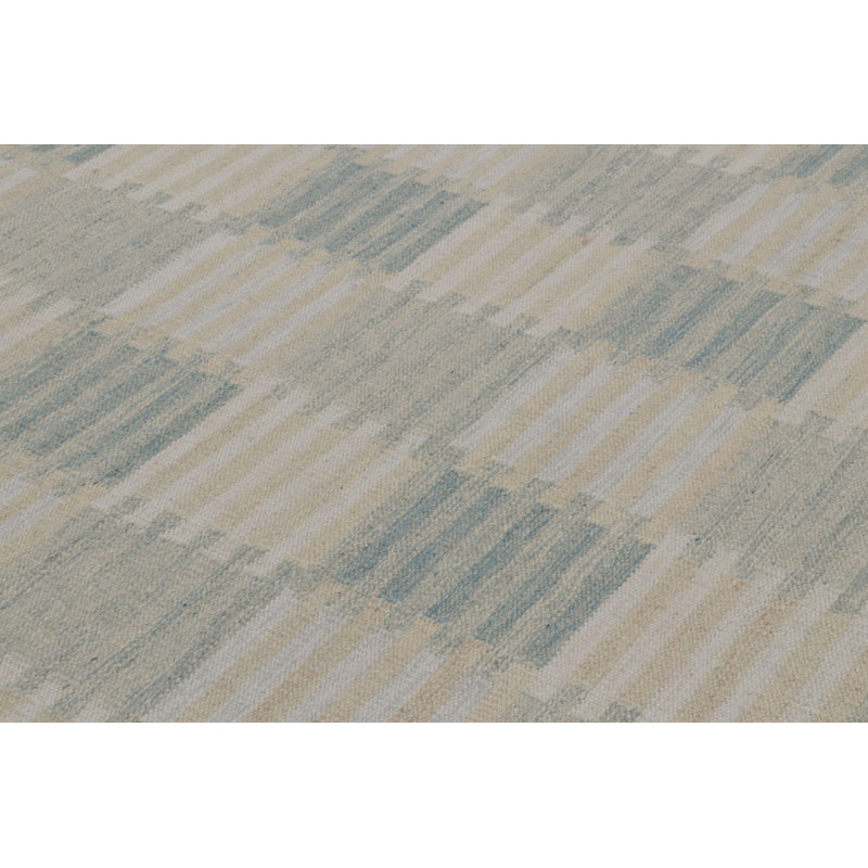 Scandinavian Wool Geometric Area Rug in White, Blue