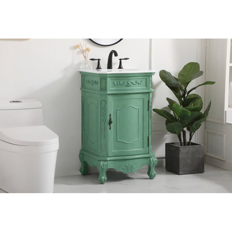 Ensemble de meuble-lavabo simple 21 po Lunette, Menthe rétro, Blanc Ivoire