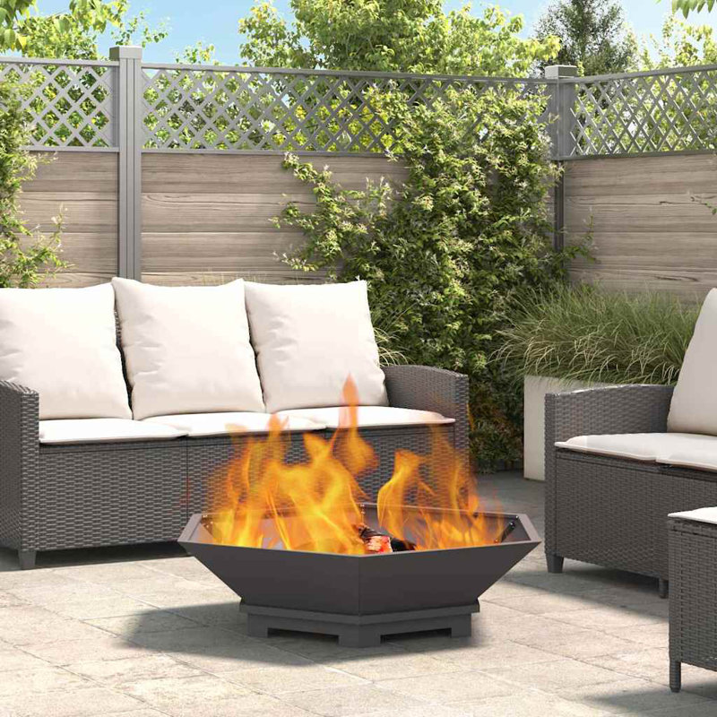 Modern Fire Pit, 28cm H x 100cm W x 100cm D, Black