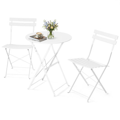 Outdoor 3-Piece E-Coated Metal Bistro Set, Foldable Table and Chairs