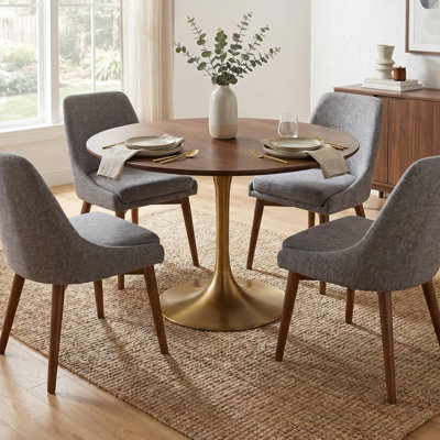 Elegant Gold 36" Round Dining Table with Space-Saving Pedestal Base
