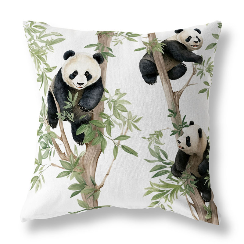 Oreiller réversible intérieur / extérieur Climbing Panda, Vert / beige, H 18 po x l 18 po