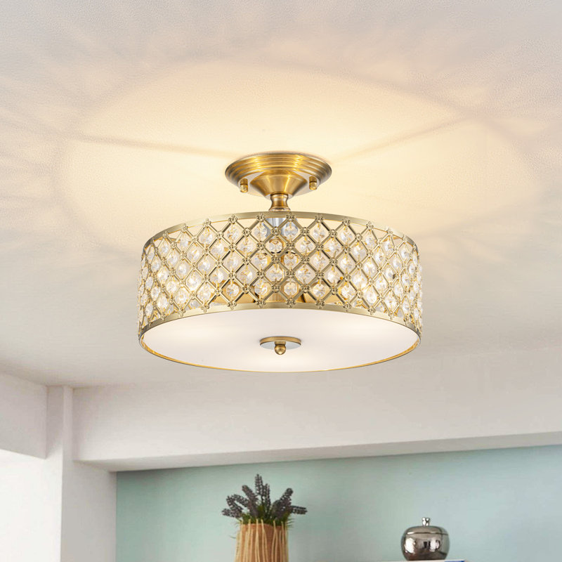 3-light Crystal Semi Flush Mount, Gold