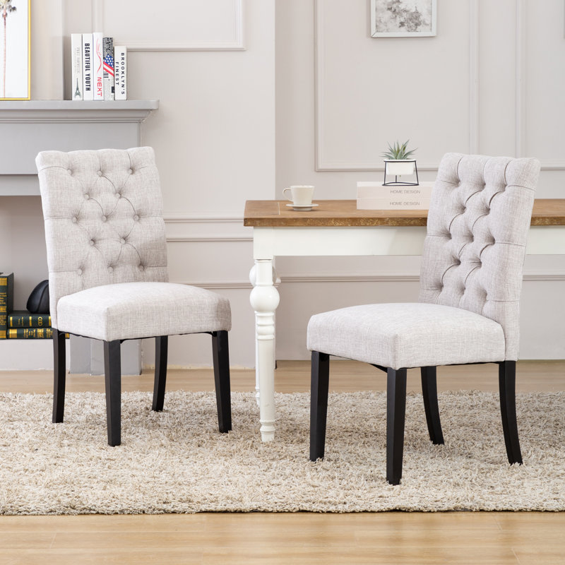 Chaise d'appoint rembourrée en lin capitonné Wren, Beige, 2