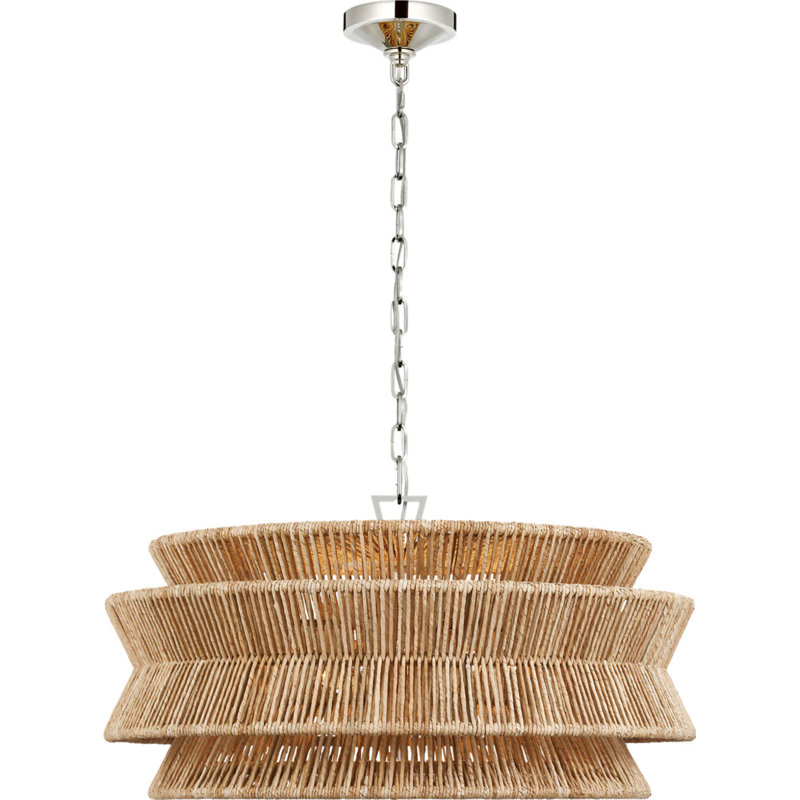 Antigua 30" Chandelier in Natural Abaca, Polished Nickel