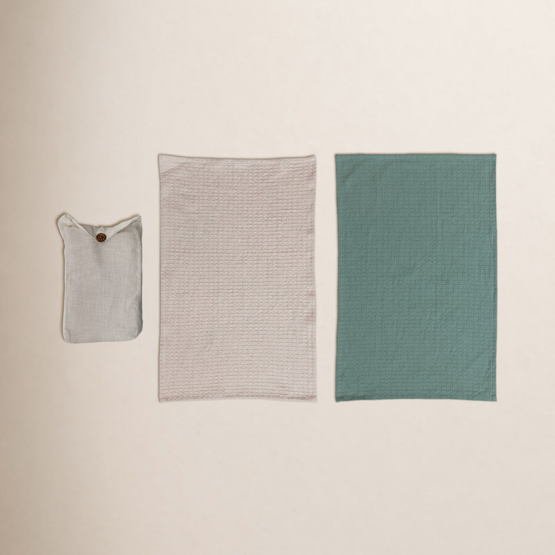 Torchons Waffle Weave, Naturel / bleu