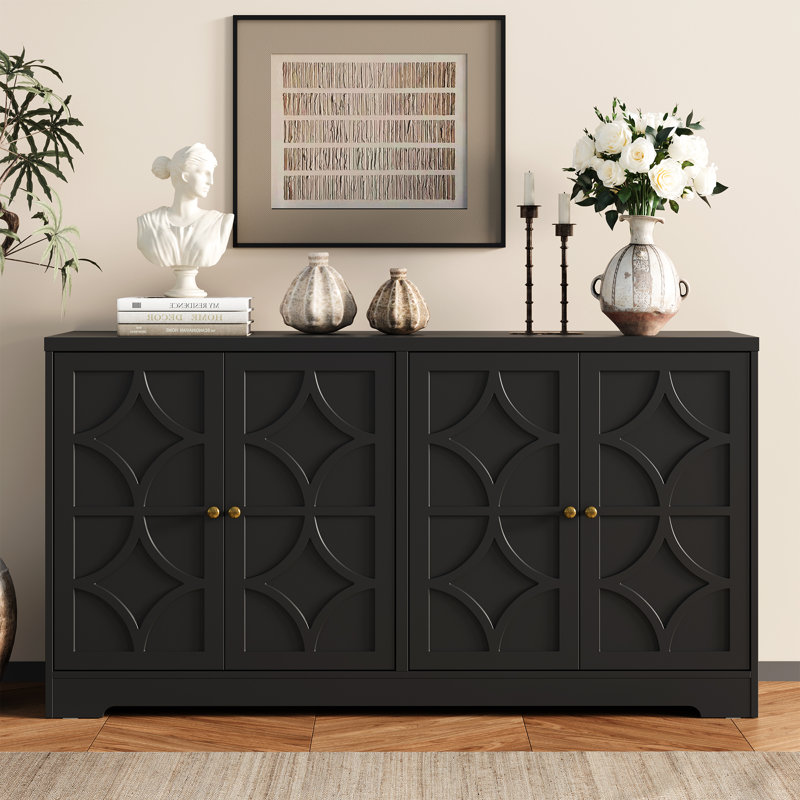 Buffet avec 4 portes, Noir, noir, noir, noir
