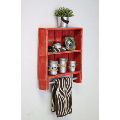 Merlene 2 Piece Solid Wood Tiered Shelf with Towel Bar