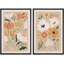 Abstrait botanique, "Œuvre florale bohème orange et verte vibrante, images murales de campagne française moderne, ensemble de 2 impressions murales sur toile,"-91068934-91068933