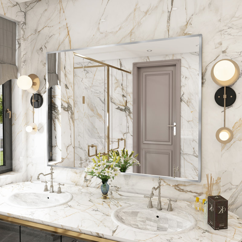 Sartori Aluminum Framed Rectangular Vanity Wall Mounted Mirror, Brushed Nickel, 36" x 48"