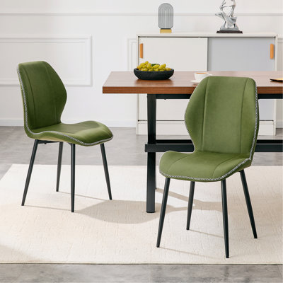 4 ensembles de chaises de salle à manger en polyuréthane vert olive rétro avec un coussin spacieux et confortable. Plusieurs couleurs disponibles, avec des pieds en métal noir et des pieds réglables, convenant à la salle à manger, au bureau et au bureau, etc.