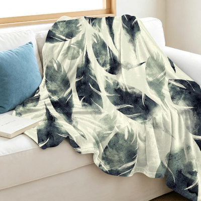Clear Ultra Soft Flannel Fleece Throw Blanket,Bird Feathers Digital and Single-Sided Print