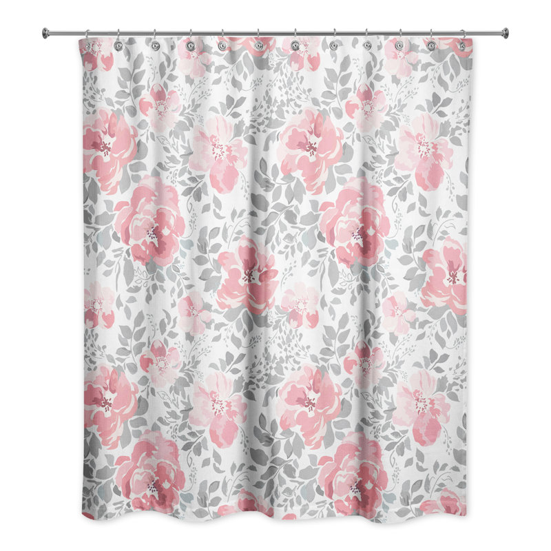 Rideau de douche simple à motif floral Daijon Meda, Rose / Gris