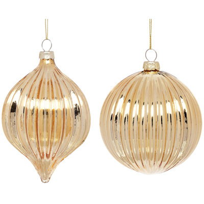 Ribbed Gold Ornament, Assortment of 2 - 4 Inches