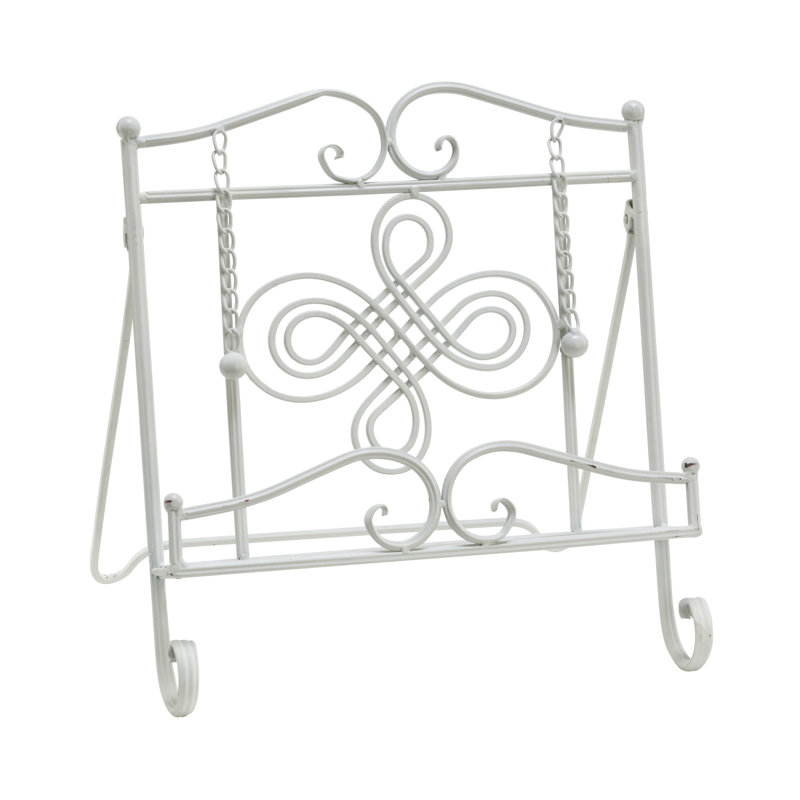 Support à livre de cuisine en métal Swirl Design, H 13,5 po x l 13 po x P 10,25 po, Blanc