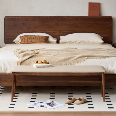 Solid Walnut Wood Upholstered End Of Bed Bench
