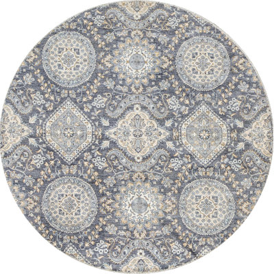 Hand-Knotted High-Quality Gray Round Area Rug