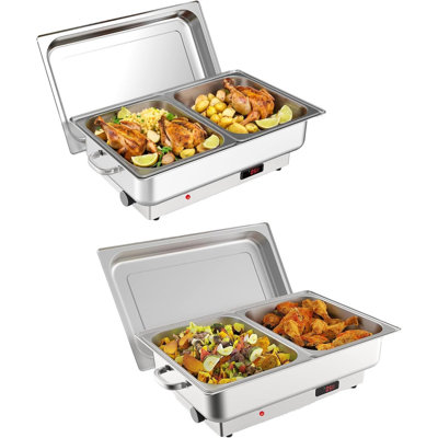 Ensemble de 2 réchauds électriques 9QT avec contrôle de la température, chauffe-buffet en acier inoxydable