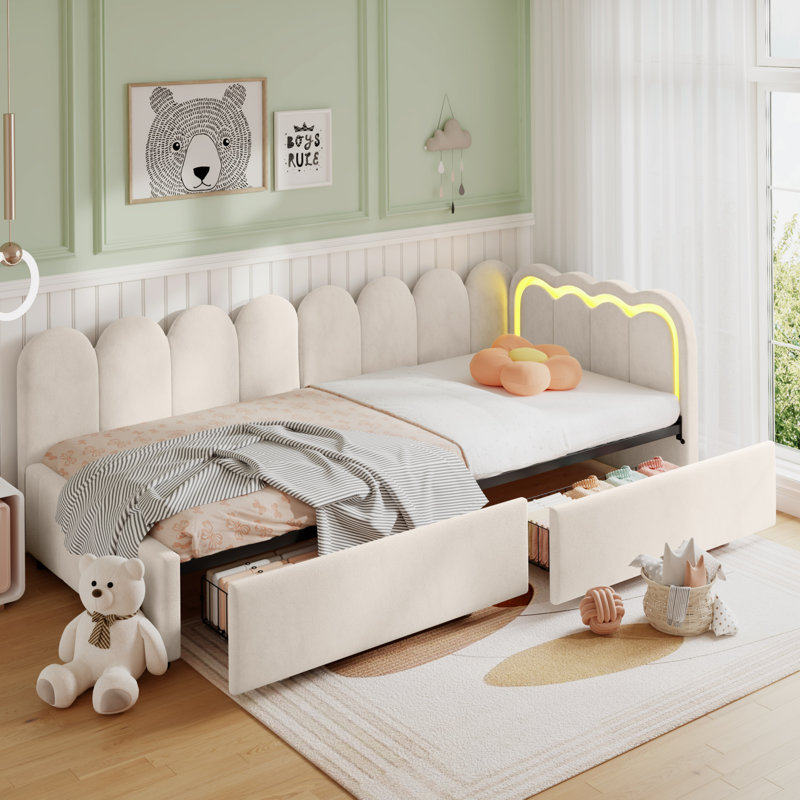 Upholstered Storage Bed, Beige