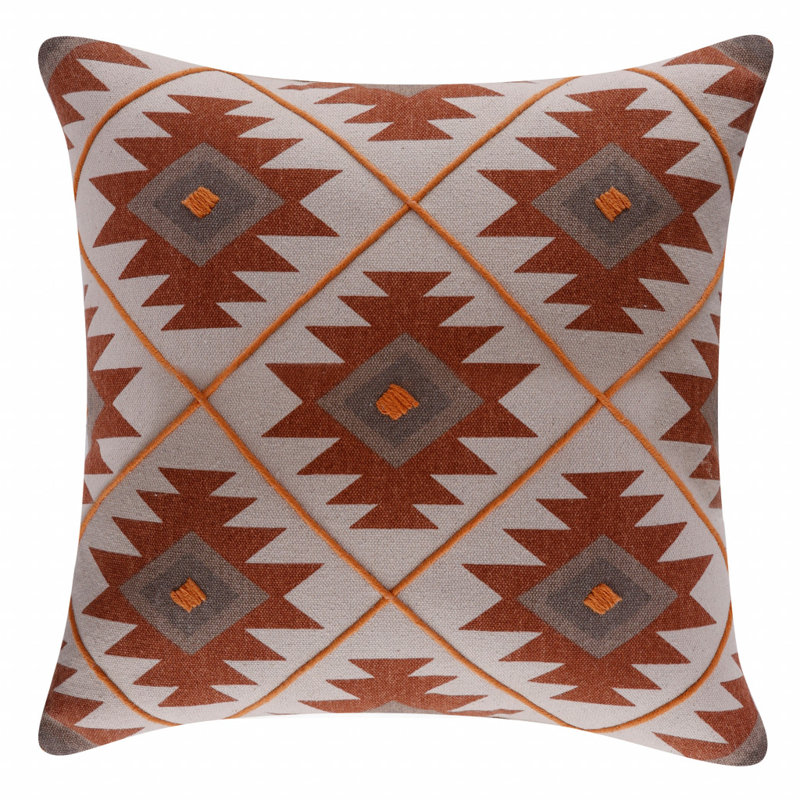 Geometric 100% Cotton Throw Square Pillow Cover, Rust/Off-White, Polyester