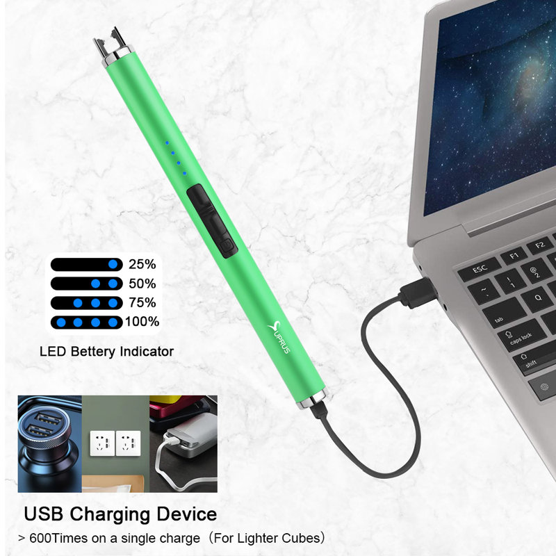 Stainless Steel Fluorescent Electric Lighter, Green