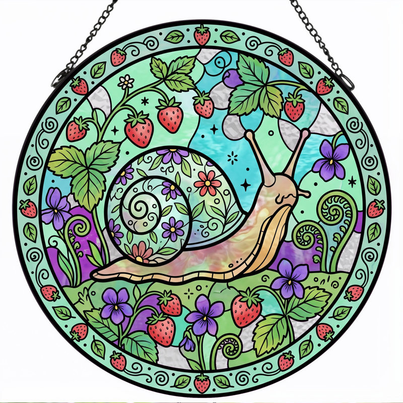 Panneau de vitrail Snail Garden, 7,8 heures, H 7,8 po