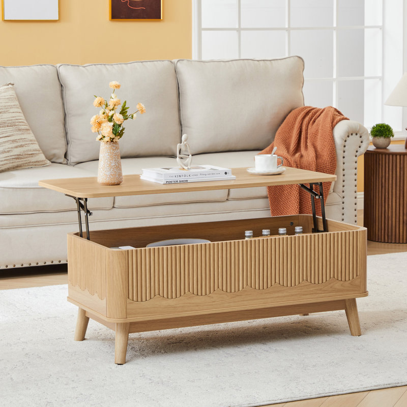 Table basse à plateau relevable avec rangement, Jaune