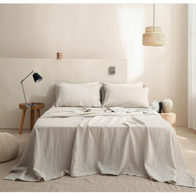 100% Linen Sheets Set, 6 Pcs Natural French Linen Bed Sheets