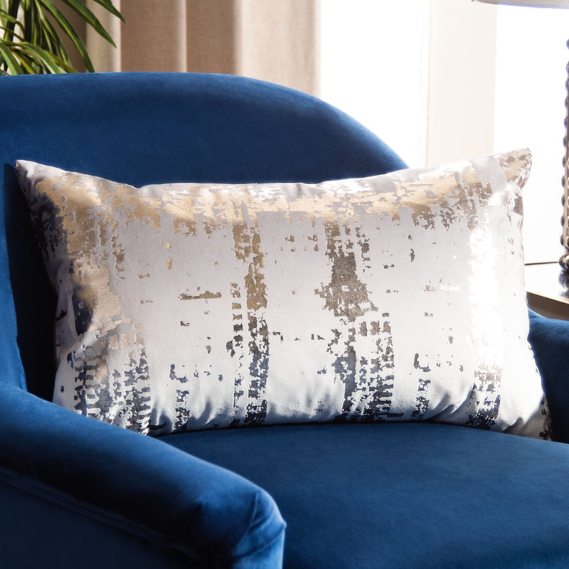 Rensia 12" x 20" Gray and Gold Abstract Throw Pillow