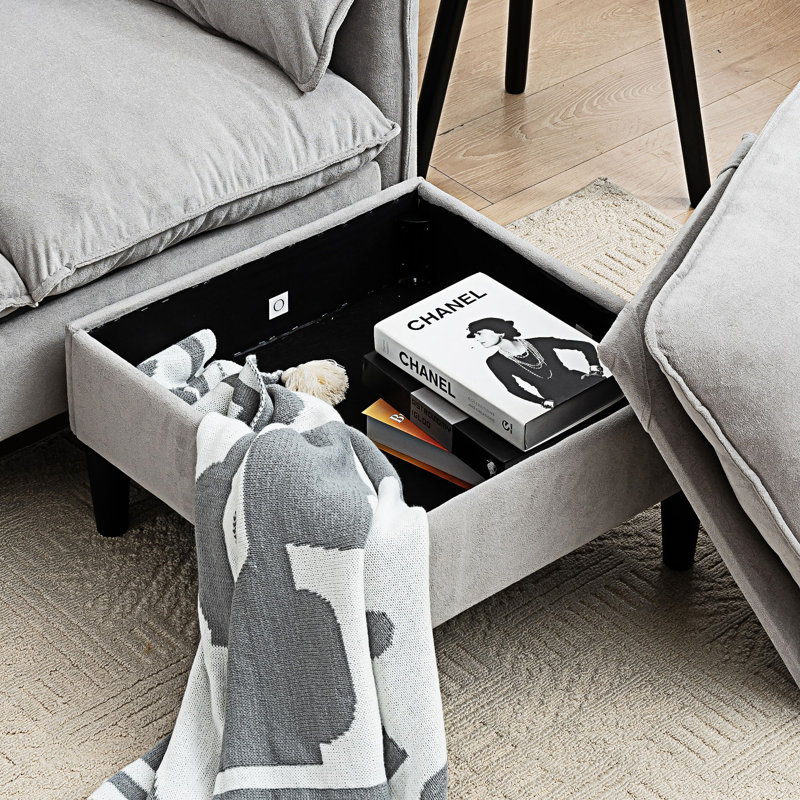 Convertible Combination Sofa With Footstools, Grayish Fabric
