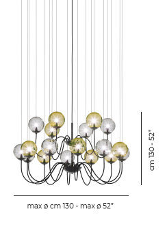 Puppet 18 - Light Chandelier, Amber Transparent;Crystal Transparent, Matte Black