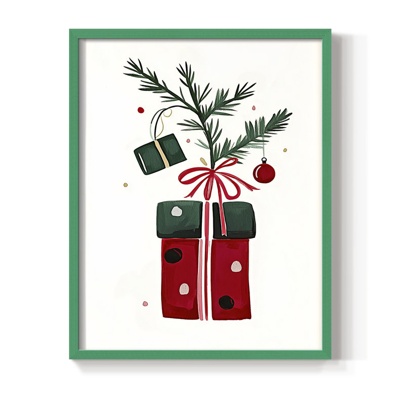 «Christmas Holiday Art DCCCLX III», reproduction d'art encadrée - bois massif, Vert, H 15 po x l 12 po