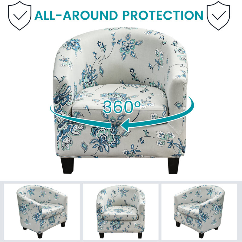 Housse pour fauteuil à coussins carrés/rectangulaires, Mélange de polyester blanc / bleu, Mélange de polyester