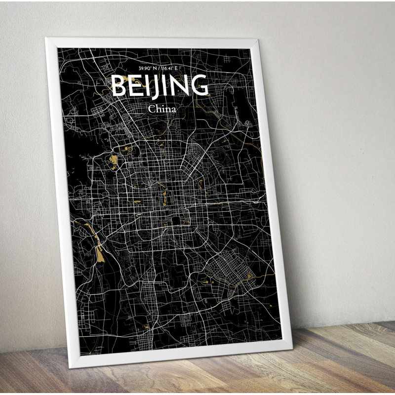 Beijing City Map - Unframed Graphic Art Print on Paper, 70.1cm H x 50cm W x 0.13cm D, Yellow/White