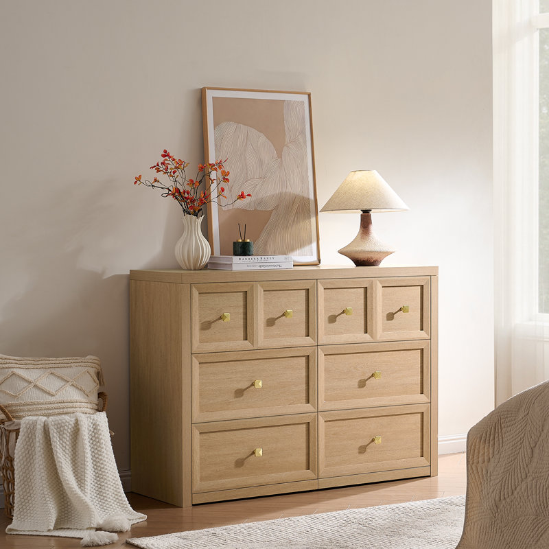 6 Drawers Dresser Cabinet,  Natural, 47 inch Width Wood Chest of Drawers ,Dresser Organizer, Natural
