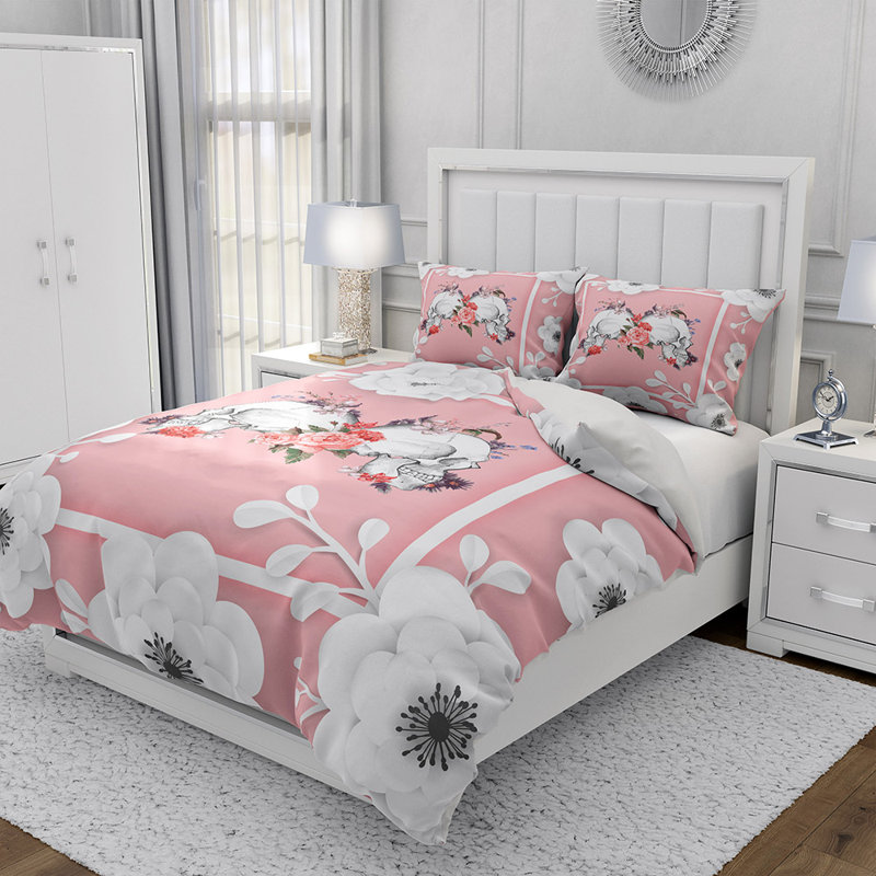  Ensemble de housse de couette en microfibre rose et blanc 3 pièces, Housse de couette simple + 2 très grandes taies d