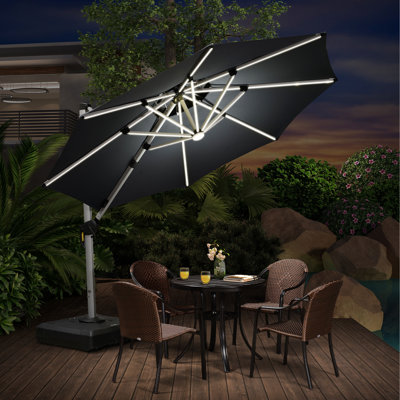 Jennet 10 FT Round Lighted Cantilever Umbrella,Gray