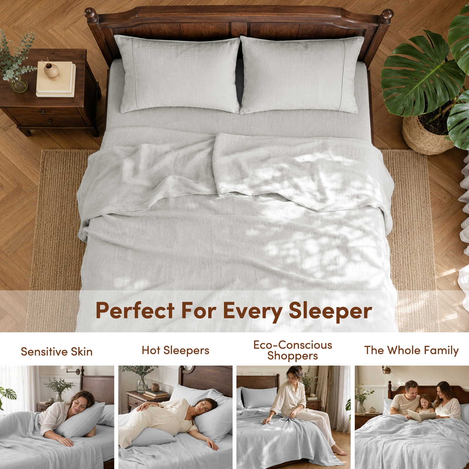Clara 100% French Linen Sheet Set, Light Gray, Queen