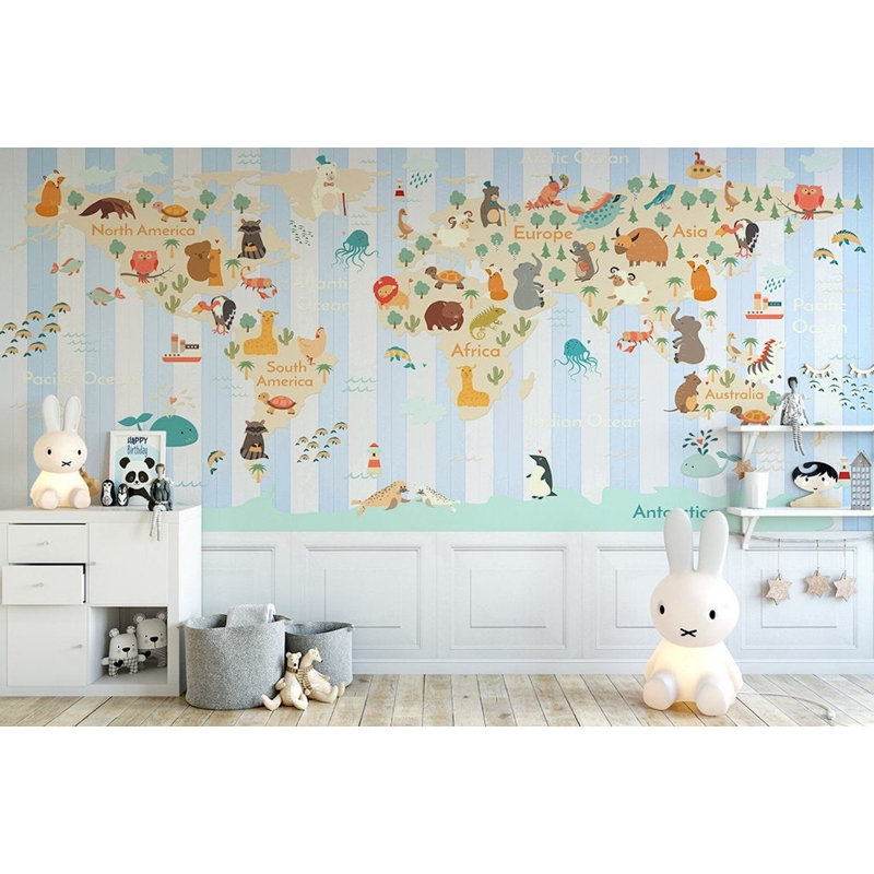 Papier peint amovible avec carte du monde multicolore, L 75 po x l 112 po